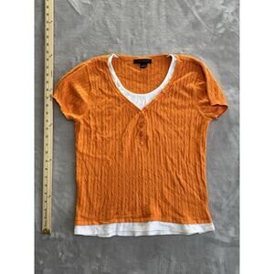 C'est City Orange White Mock Layer Henley Cable Knit Womens Jrs XL